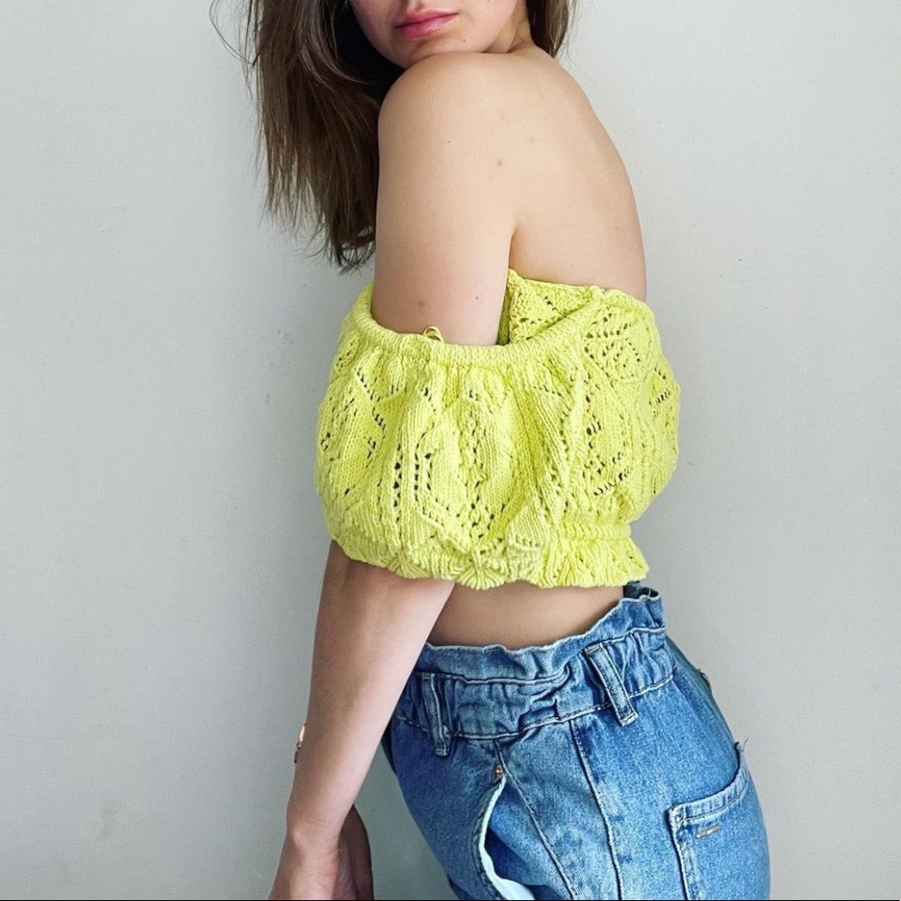 Zara Yellow Pointelle Knit Top - Picture 7 of 16